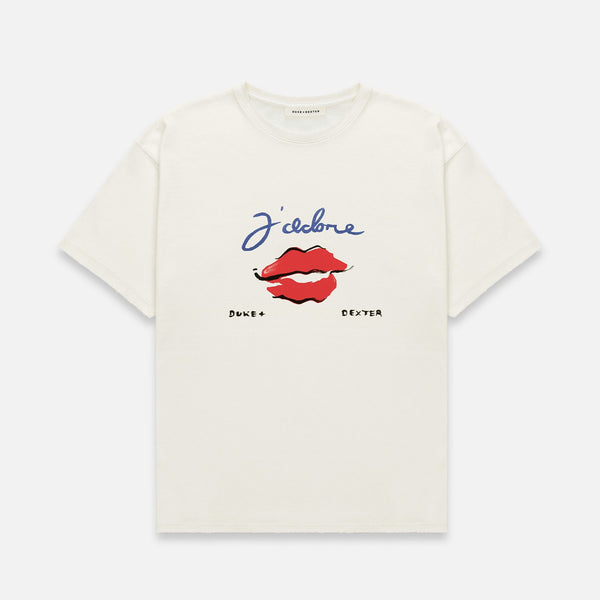 J'adore Lips Print Vintage White T-Shirt | DUKE + DEXTER