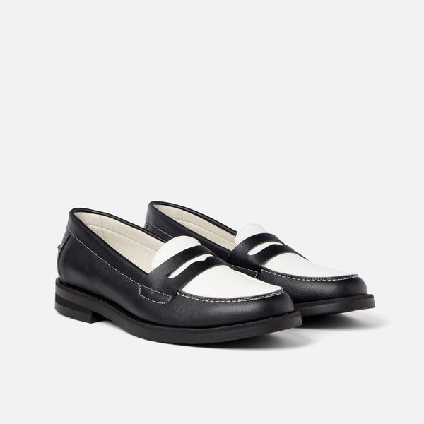 Wilde Black White Vegan Penny Loafer Women's DUKE DEXTER