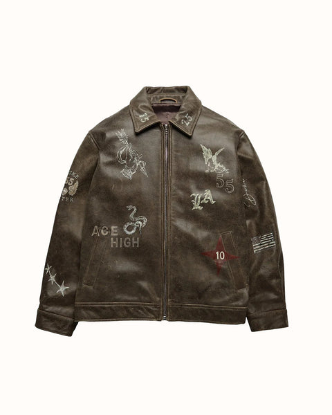 Hand-Painted Dark Brown Leather Jacket, view 2