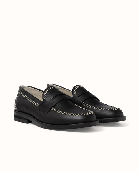 Wilde Black + Cream Box Stitch Penny Loafer - Men's