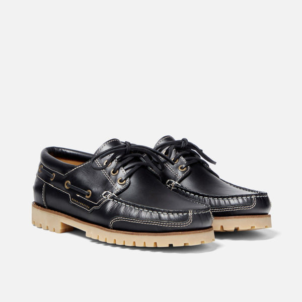 Men's Black Leather Boat Shoe COMMANDO Chunky Sole Boat Shoe & DUKE