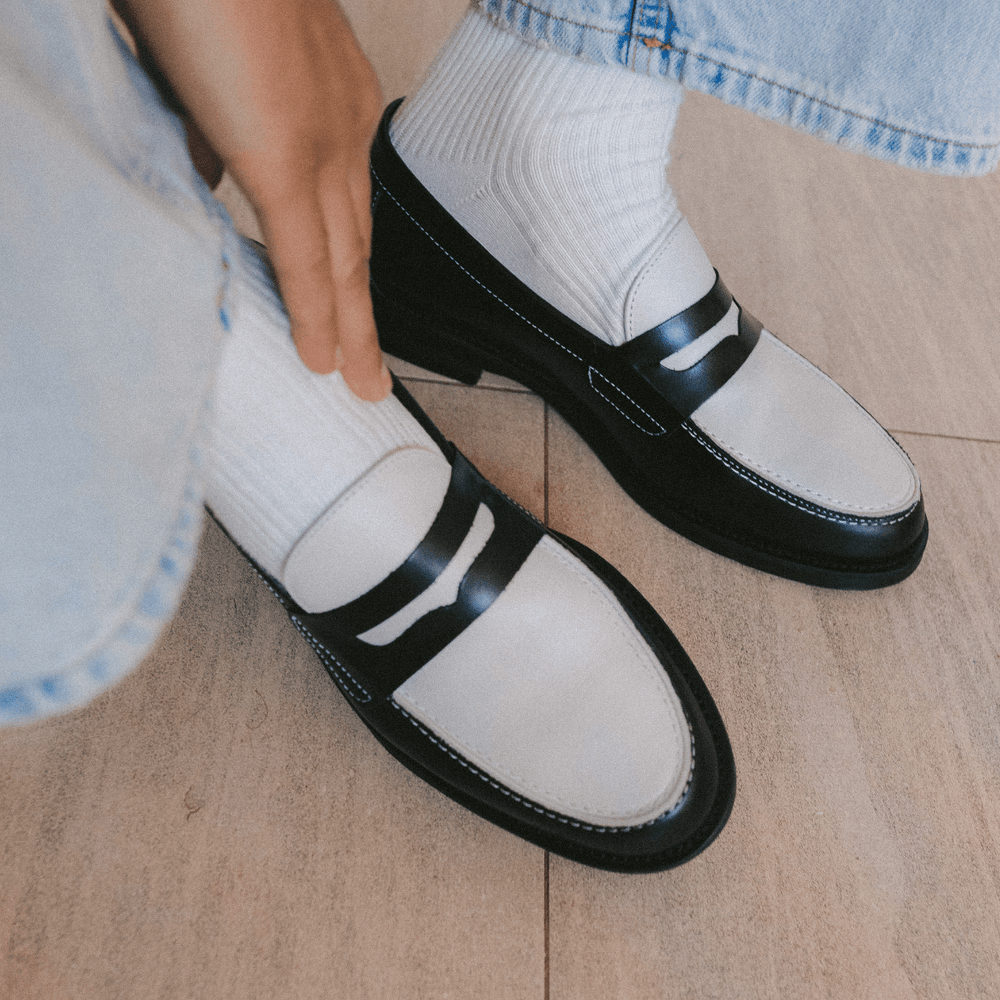 WILDE Black and White Leather Penny Loafer DUKE DEXTER