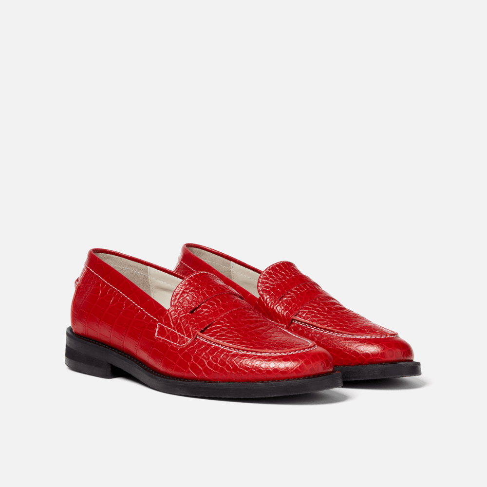 Red loafer top shoes womens