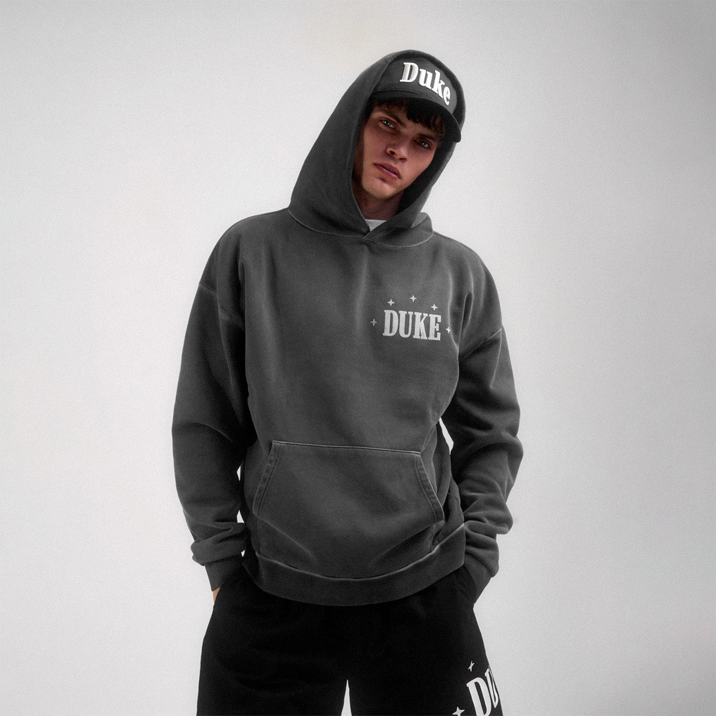 Duke Plus Washed Black Hoodie | DUKE + DEXTER