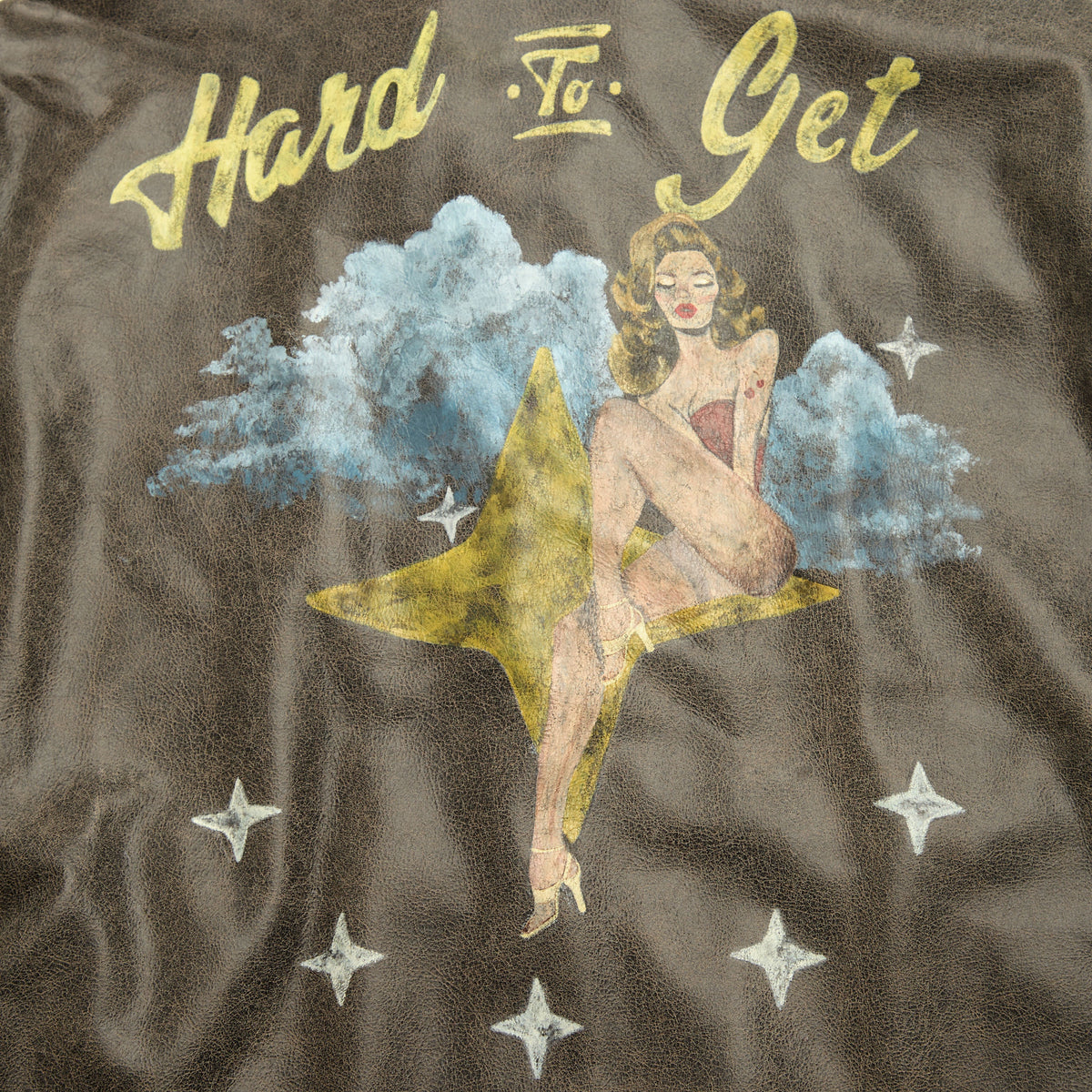 Hand-Painted Pin Up Hard To Get Washed Black Jacket