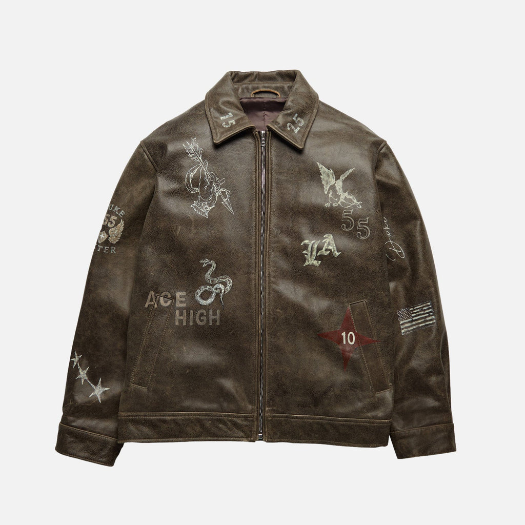 Hand Painted Dark Leather Jacket