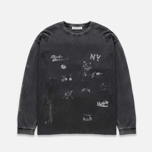 NY Sketch Washed Grey Long Sleeve Top