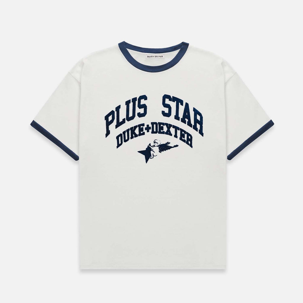 DUKE + DEXTER Vintage White and Navy Ringer T-Shirt