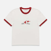 Plus Vintage White + Red Ringer Baby Tee - Women's