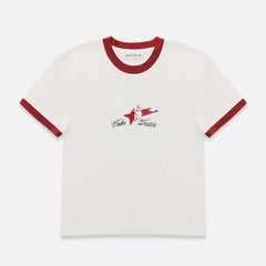 Plus Vintage White + Red Ringer Baby Tee - Women's