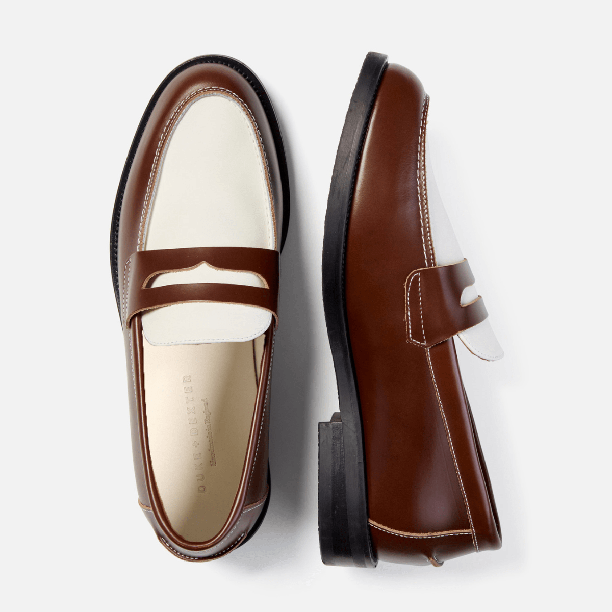 WILDE Chestnut Brown White Leather Penny Loafer For Men DUKE DEXTER