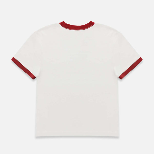 Plus Vintage White + Red Ringer Baby Tee - Women's