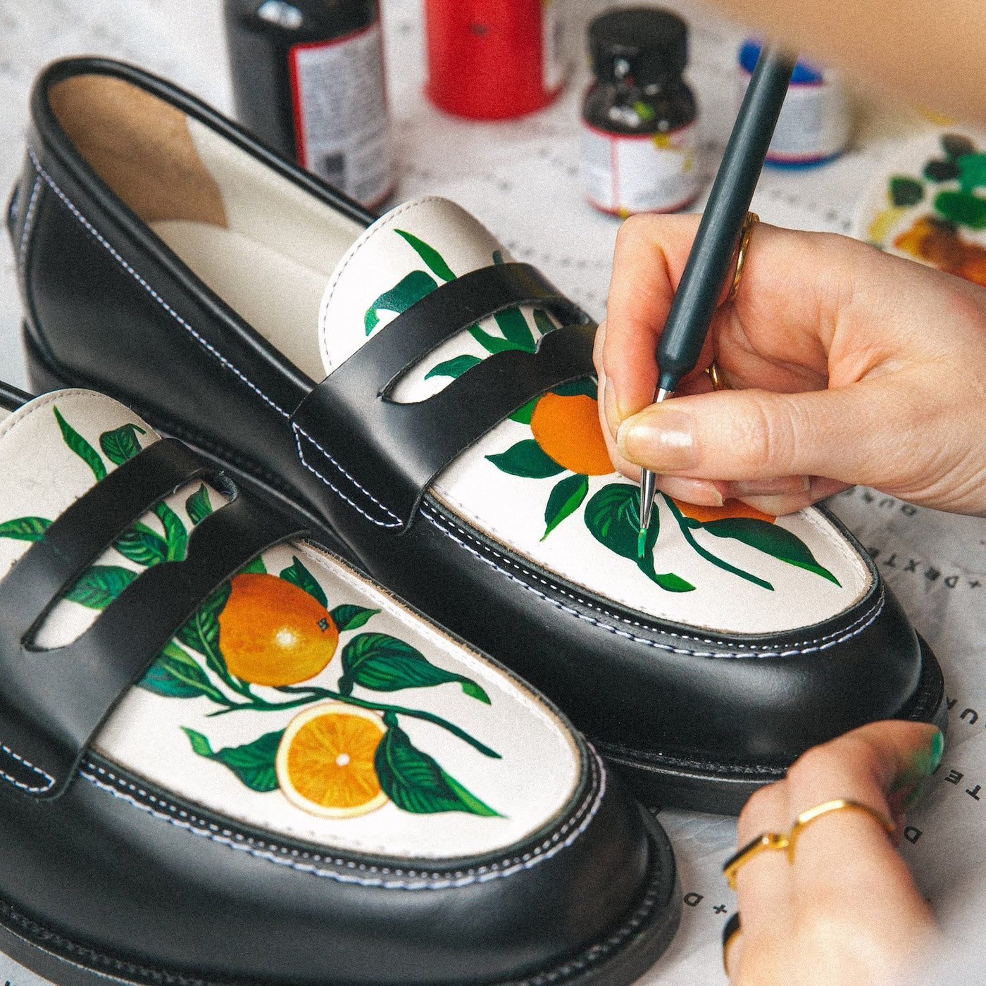Wilde Hand-Painted Orange Penny Loafer - Women