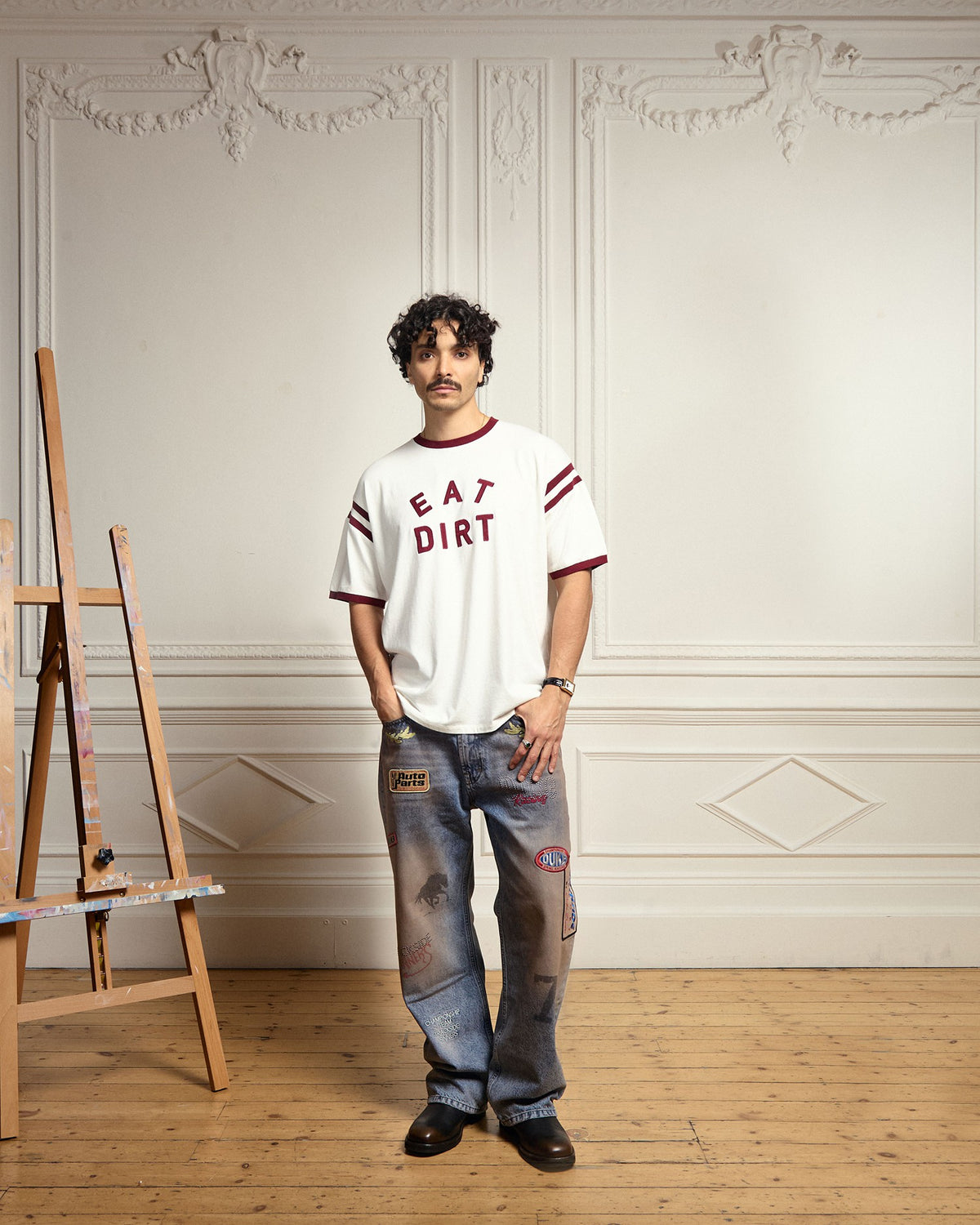 Eat Dirt Vintage White + Burgundy College T-Shirt