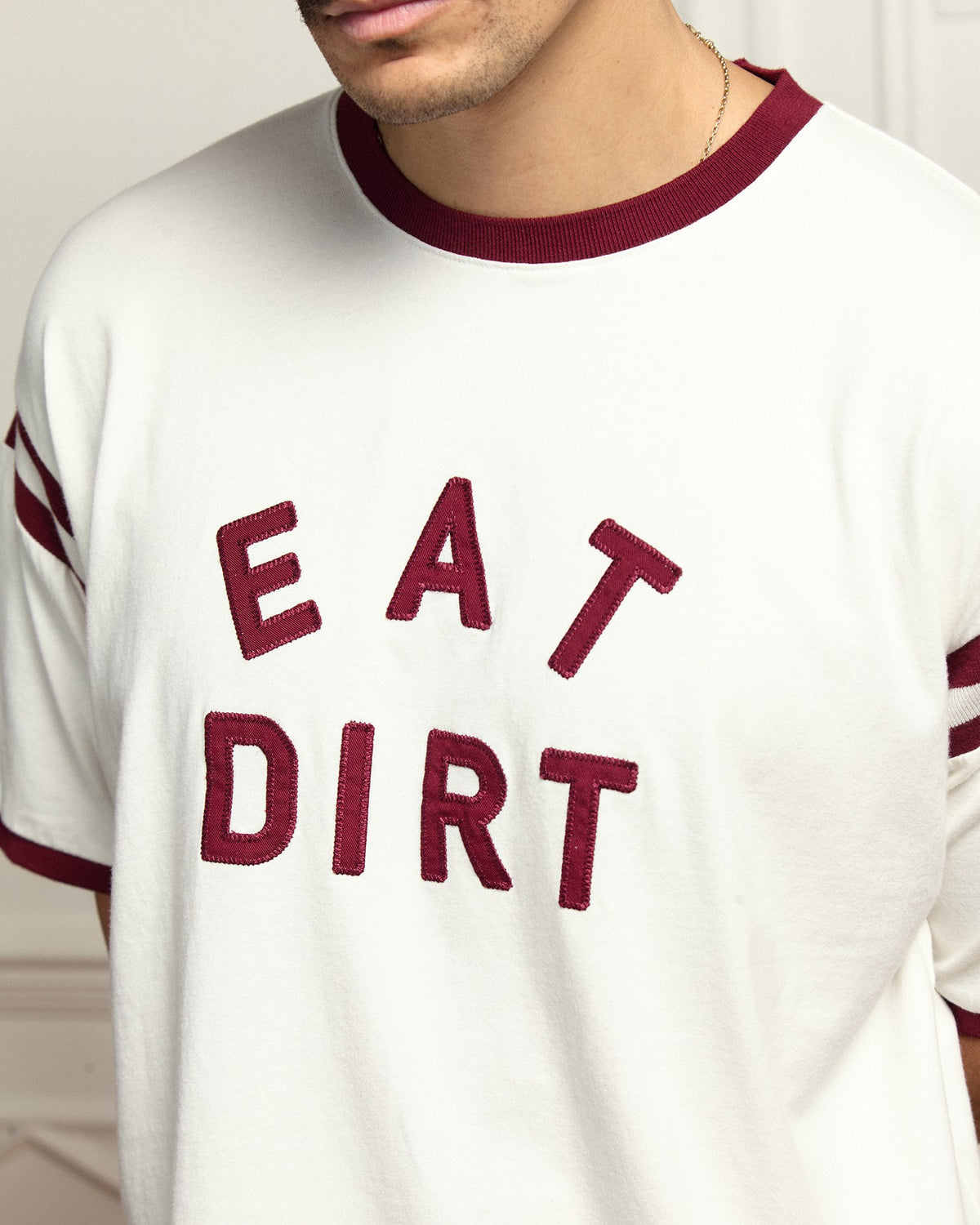 Eat Dirt Vintage White + Burgundy College T-Shirt