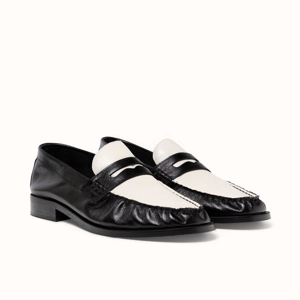 Ezra Black + White Ruched Loafer - Men's