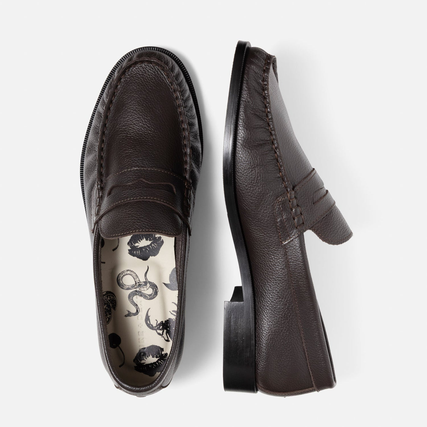Ezra Brown Pebble Leather Ruched Loafer - Men