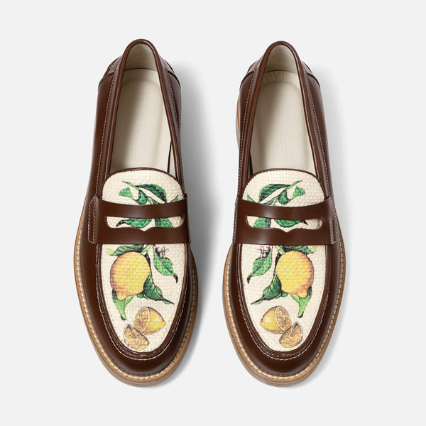 Wilde Chestnut Lemon Raffia Penny Loafer - Men's