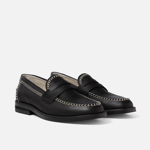 Wilde Black + Cream Box Stitch Penny Loafer - Men's