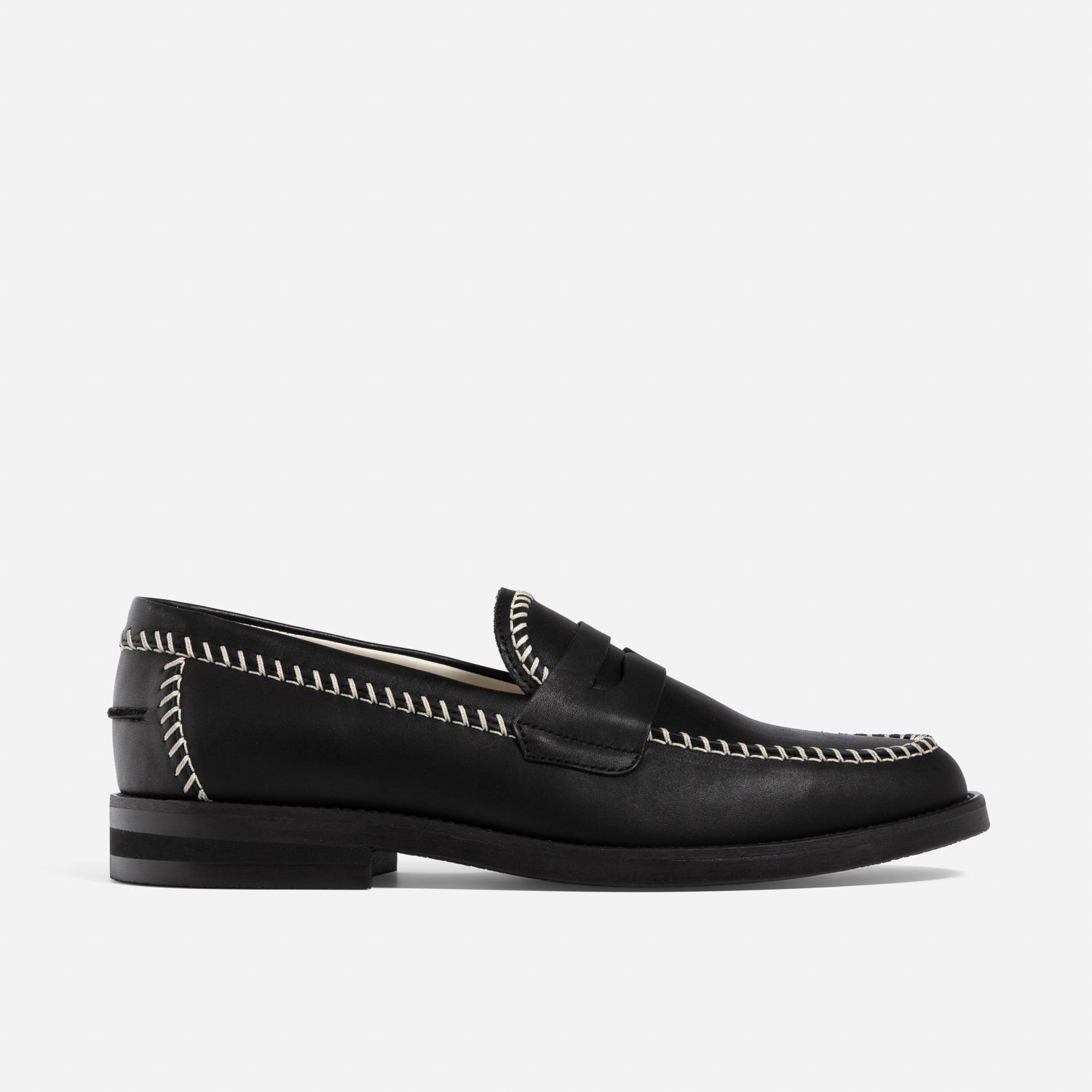 Wilde Black + Cream Box Stitch Penny Loafer - Men's | DUKE + DEXTER