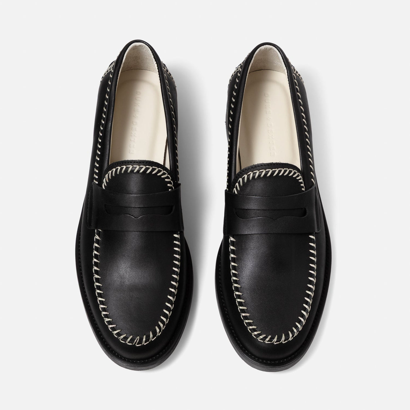 Wilde Black + Cream Box Stitch Penny Loafer - Men's | DUKE + DEXTER