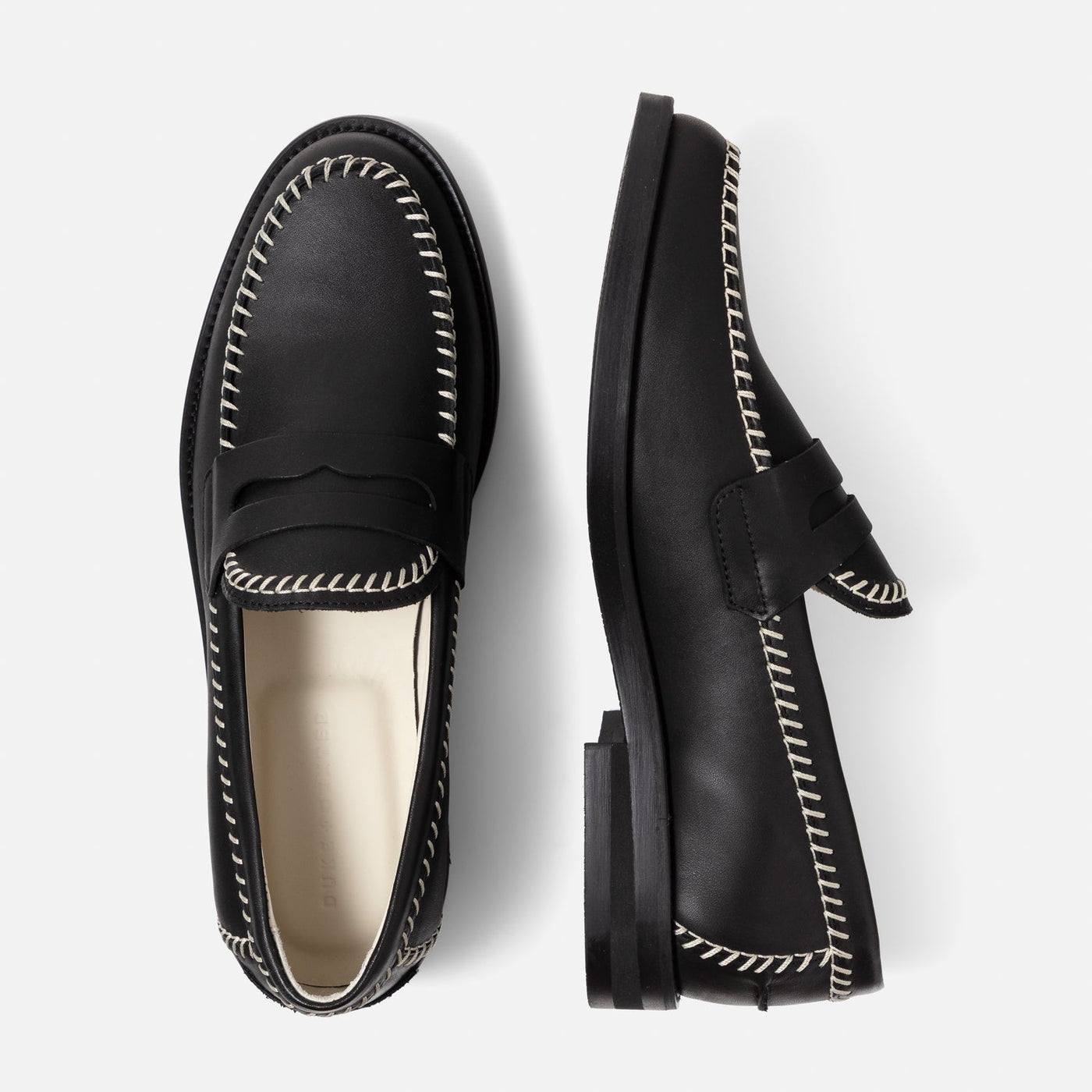 Wilde Black + Cream Box Stitch Penny Loafer - Men's | DUKE + DEXTER