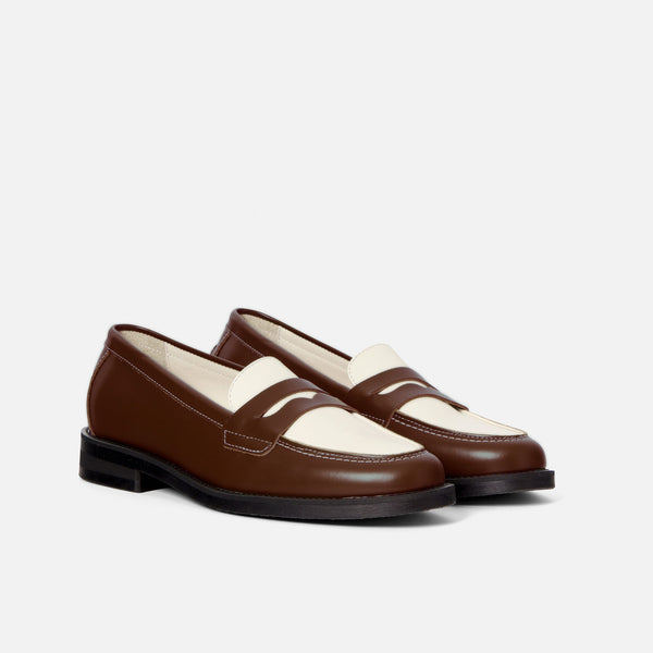 Wilde Chestnut + White Penny Loafer Women's