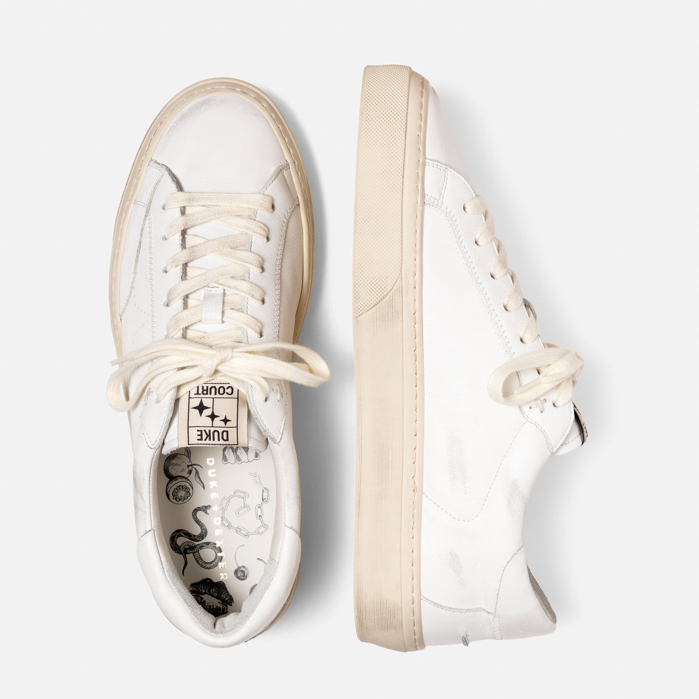 Plus Court White Distressed Sneaker - Men's | DUKE + DEXTER