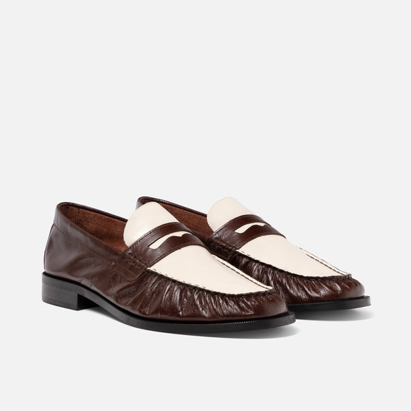 Ezra Chestnut + White Ruched Loafer - Men's