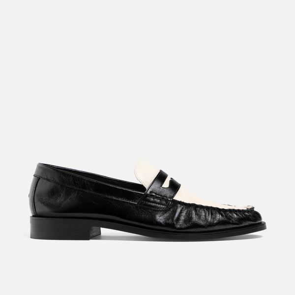 Ezra Black + White Ruched Loafer - Men's