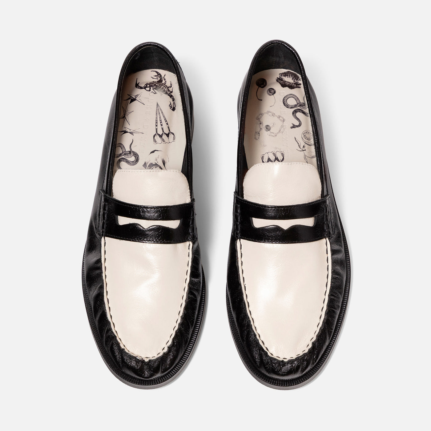 Ezra Black + White Leather Pleated Ruched Loafer - Men's | DUKE +