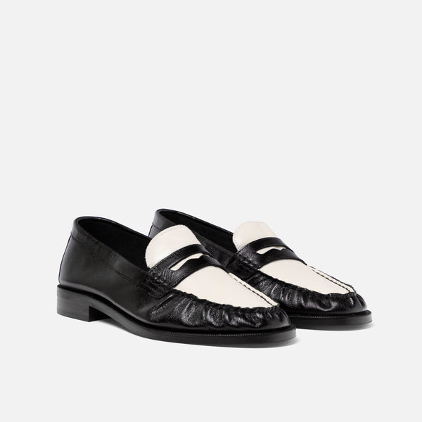 Ezra Black + White Ruched Loafer - Women's