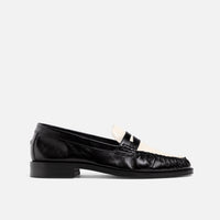 Ezra Black + White Ruched Loafer - Women's