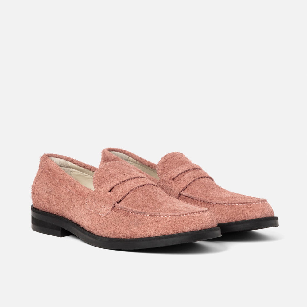 men's pink dress shoes Duke + Dexter Wilde Suede Penny Loafer in Blush