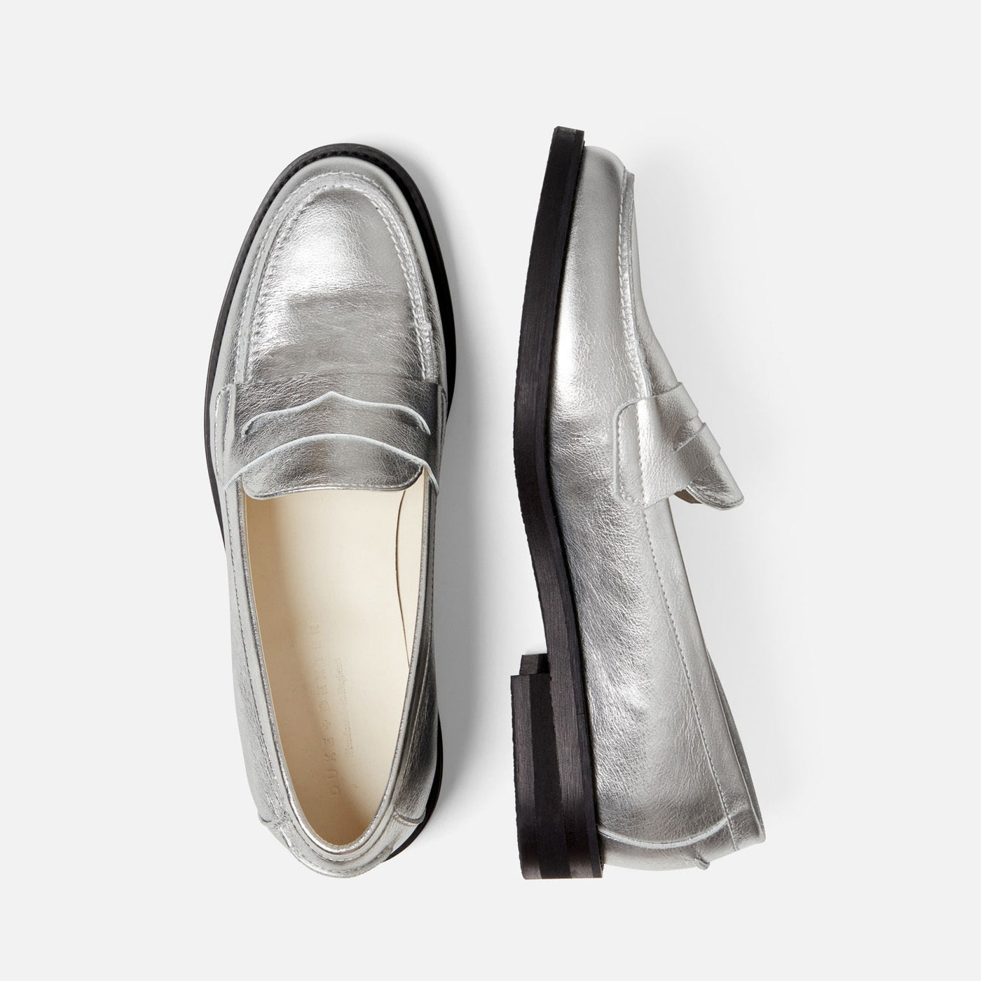 Fashion ladies silver leather loafers