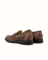 Wilde Brown Distressed Box Stitch Penny Loafer - Men's
