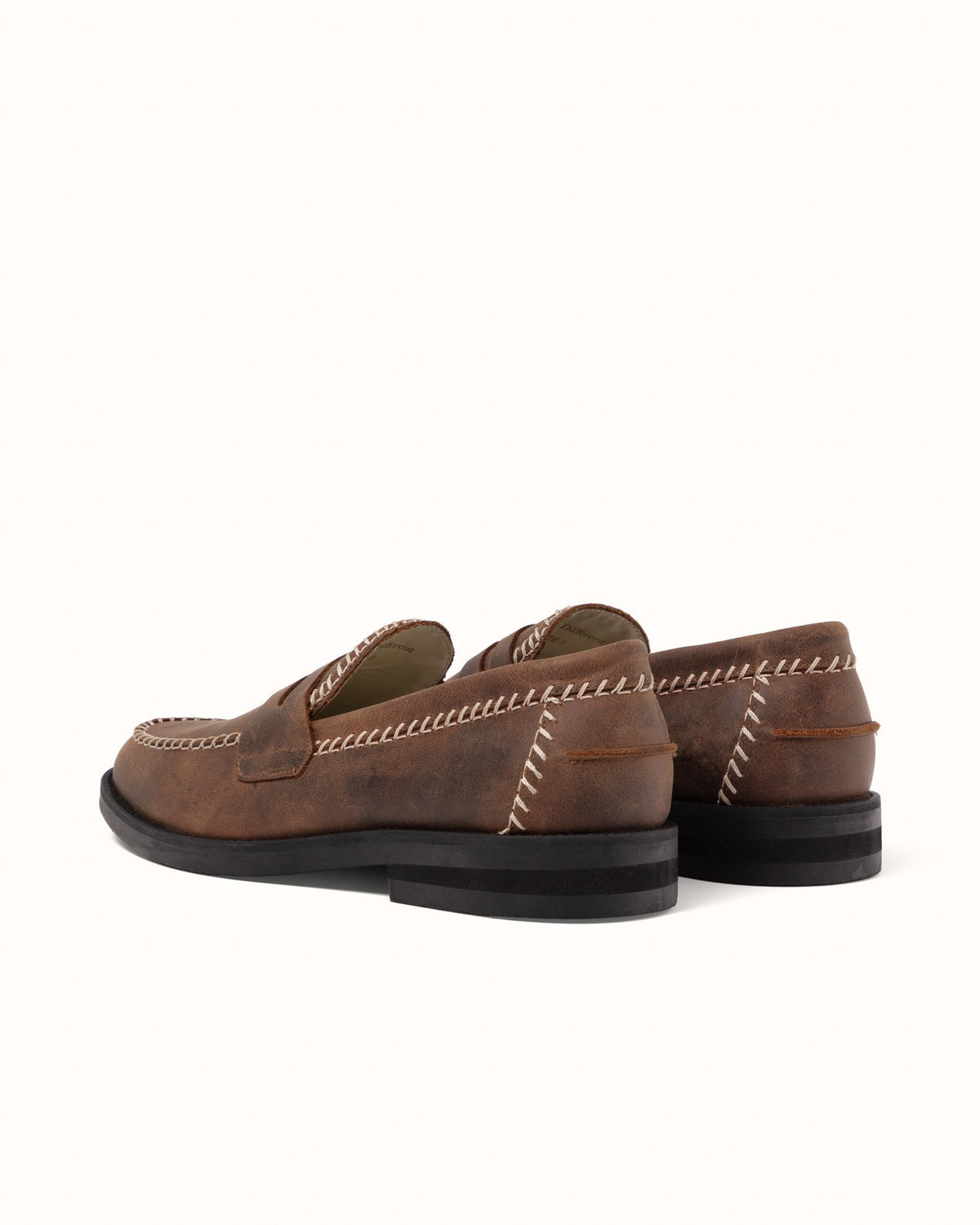 Wilde Brown Distressed Box Stitch Penny Loafer - Men's