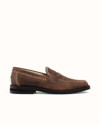 Wilde Brown Distressed Box Stitch Penny Loafer - Men's