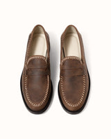 Wilde Brown Distressed Box Stitch Penny Loafer - Men's