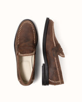 Wilde Brown Distressed Box Stitch Penny Loafer - Men's