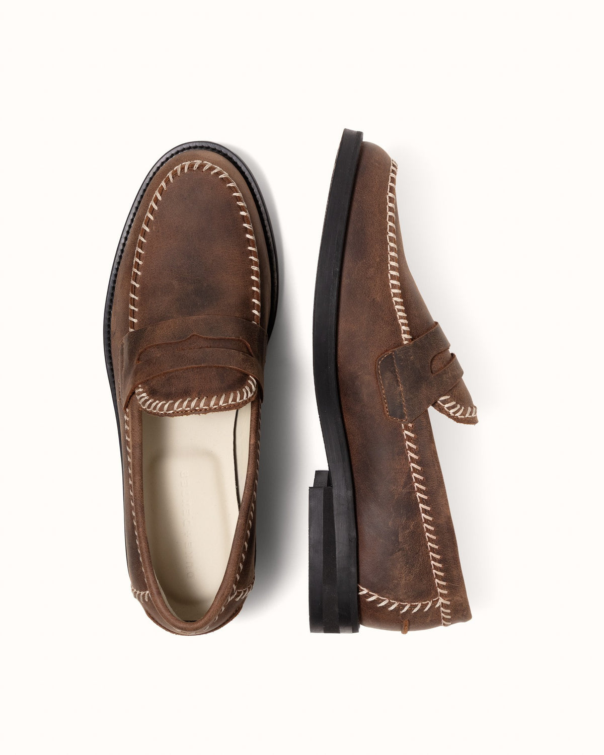 Wilde Brown Distressed Box Stitch Penny Loafer - Men's