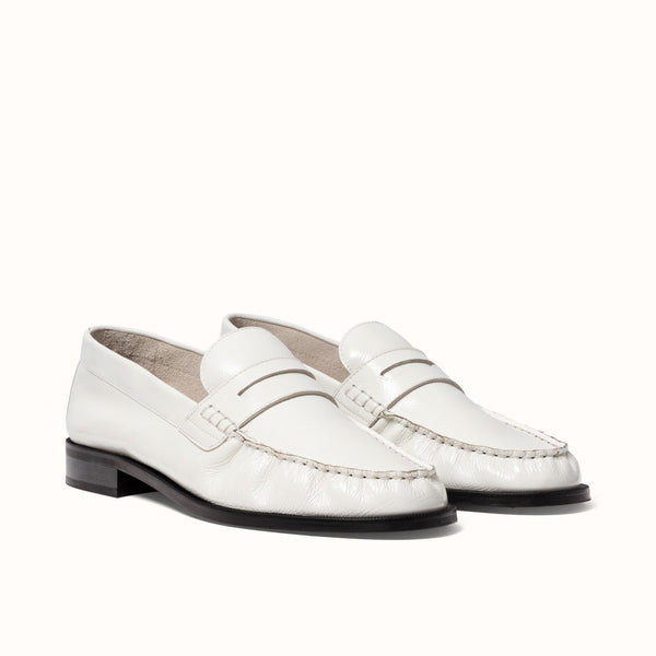 Ezra White Patent Ruched Loafer - Men's