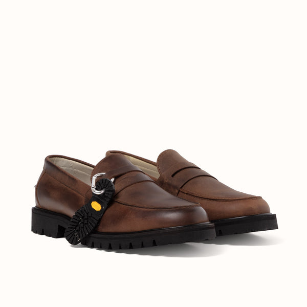 Vibram Brown Distressed Lug Loafer - Men's