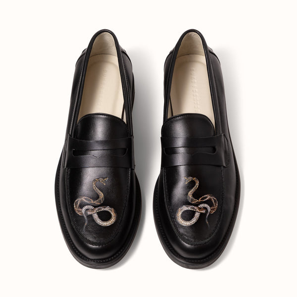 Wilde Black Snake Penny Loafer - Men's