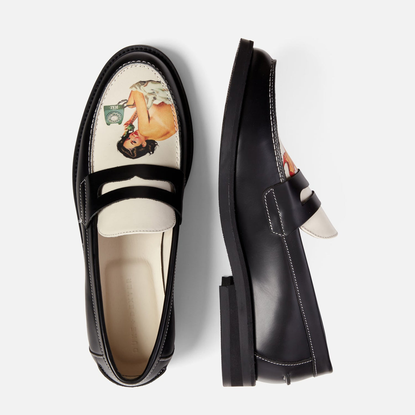 DUKE + DEXTER ローファー UK7 DUKE + DEXTER Wilde Black White Penny Loafer Womens (Black