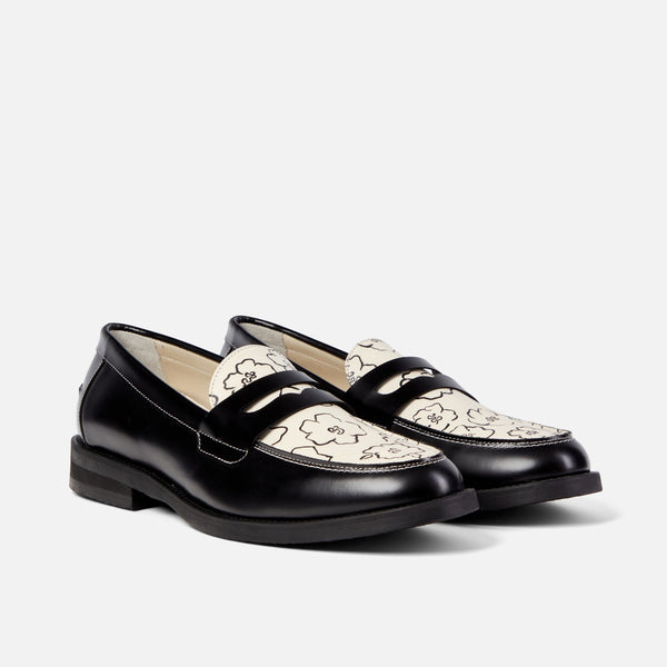 Wilde Black Sketch Floral Penny Loafer - Men's