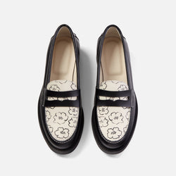 Wilde Black Sketch Floral Penny Loafer - Women's