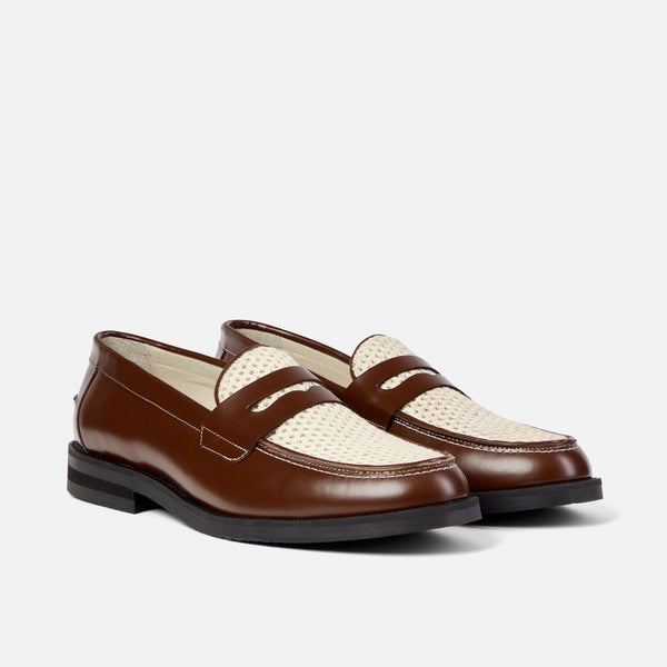 Wilde Chestnut + White Rattan Penny Loafer - Men's