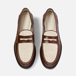 Wilde Chestnut + White Rattan Penny Loafer - Men's