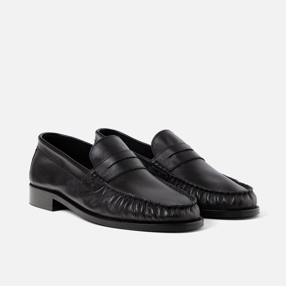 Ezra Black Tumbled Leather Pleated Ruched Loafer - Men's | DUKE + DEXTER Ezra Black Tumbled Leather Pleated Ruched Loafer - Men's | DUKE + DEXTER
